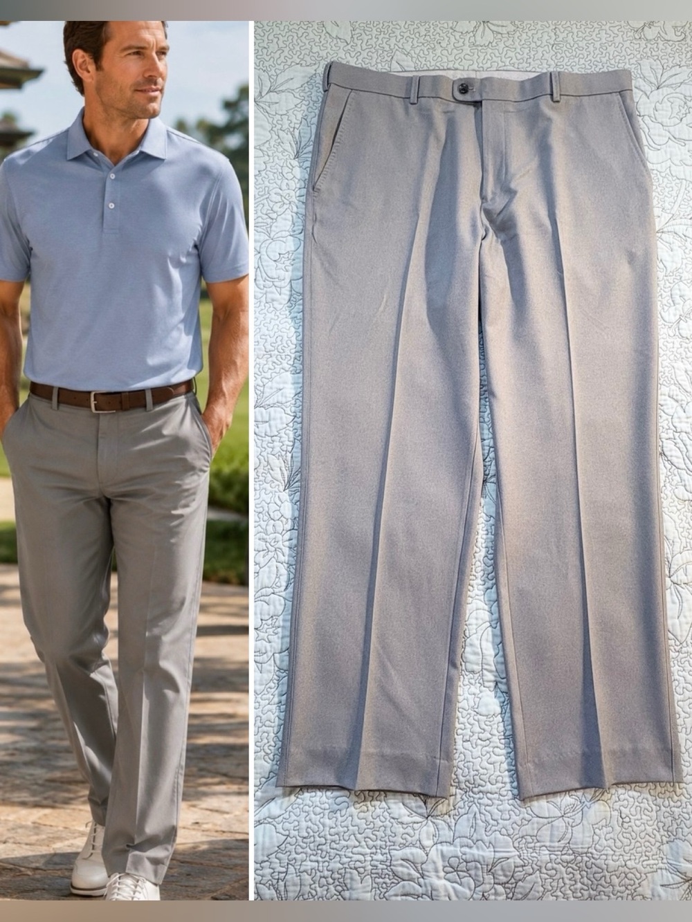Peter Millar Crown Sport Performance Flat Front Golf Pants Gray Stretch 38x32💚